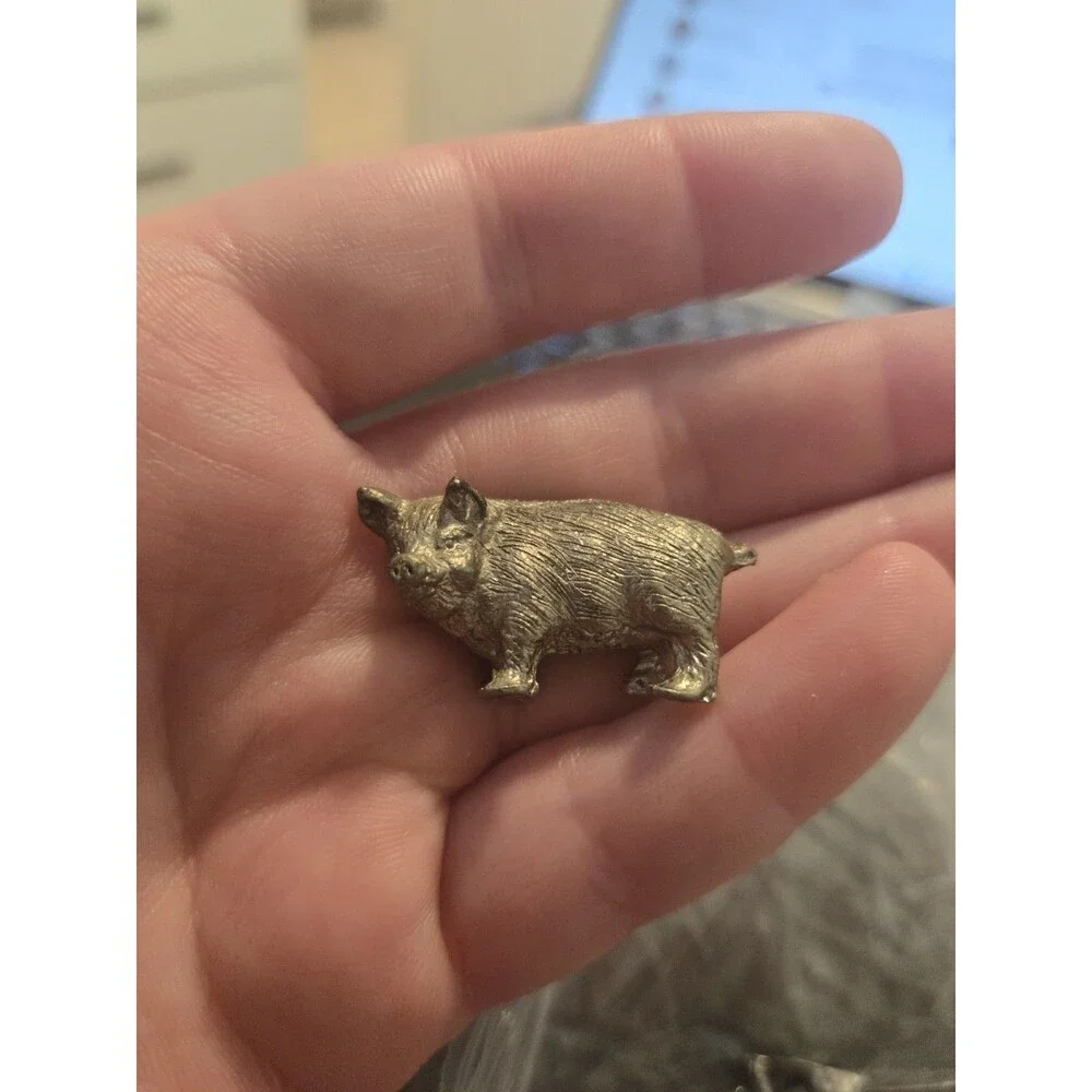 Vintage 1970's Pewter Miniature Hog Pig Figurines Figure Collectible Doll House